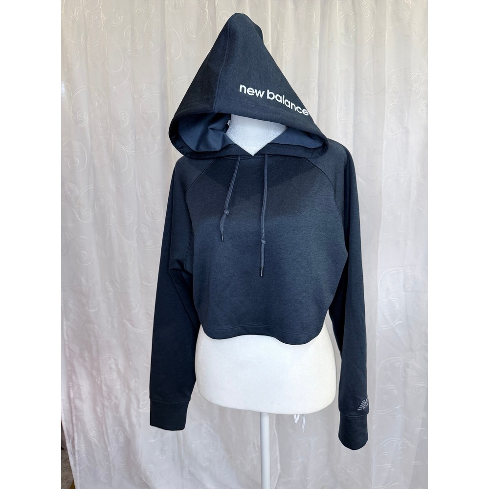 New Balance Athletics USA Cropped Hoodie Navy Raglan Pullover XS - Picture 4 of 7